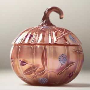 Anthropologie Gourmand Pumpkin Sweet Vanilla Handpainted Glass Candle